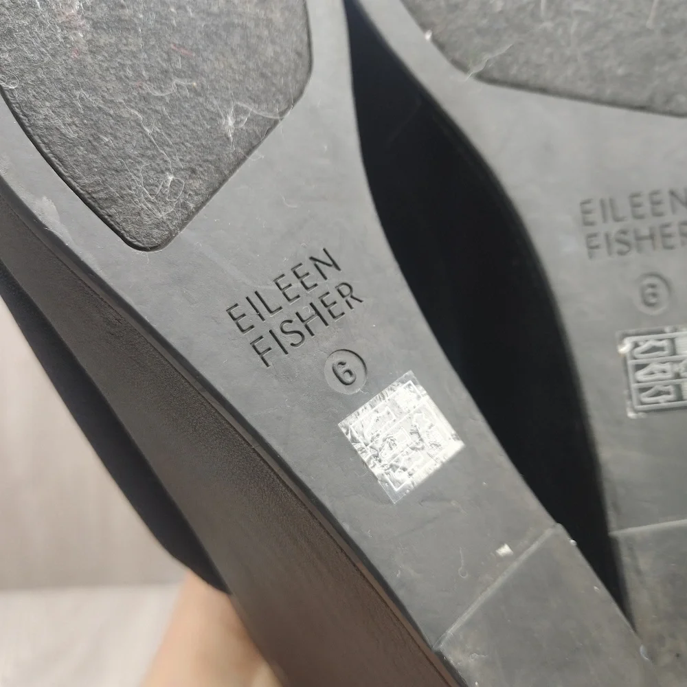 Eileen‎ Fisher Sandal Platform Comfort Stretch Port Open Toe Wedge 6 black